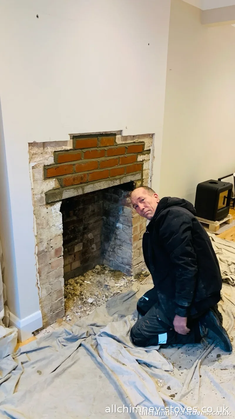 HETAS certified stove installer Craig Hunter — builder's opening ready for stove installation, Allchimney Stoves, Romford